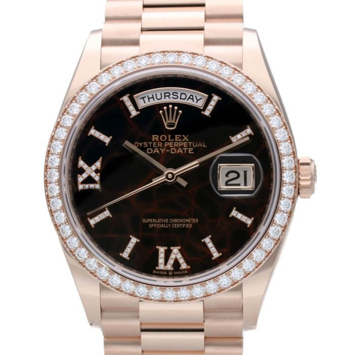 128345RBR/デイデイト K18PGベゼルダイヤモンドアイゼンキーゼル文字盤腕時計