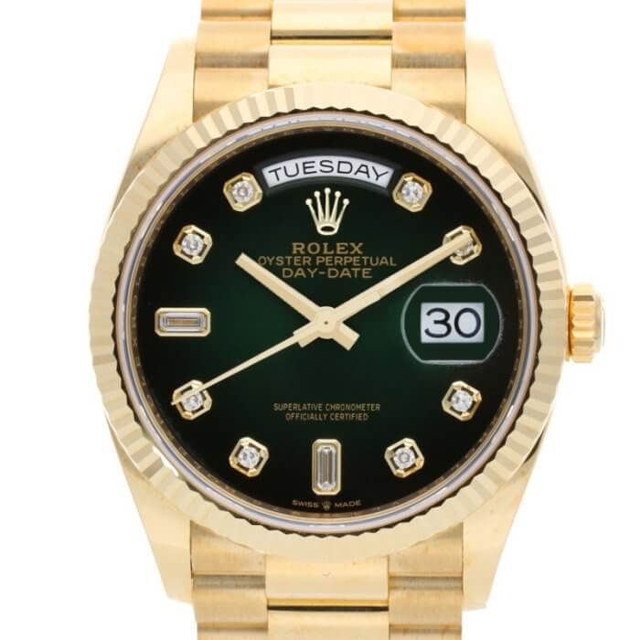 128238A / デイデイト K18YG ランダム品番 グリーン文字盤腕時計