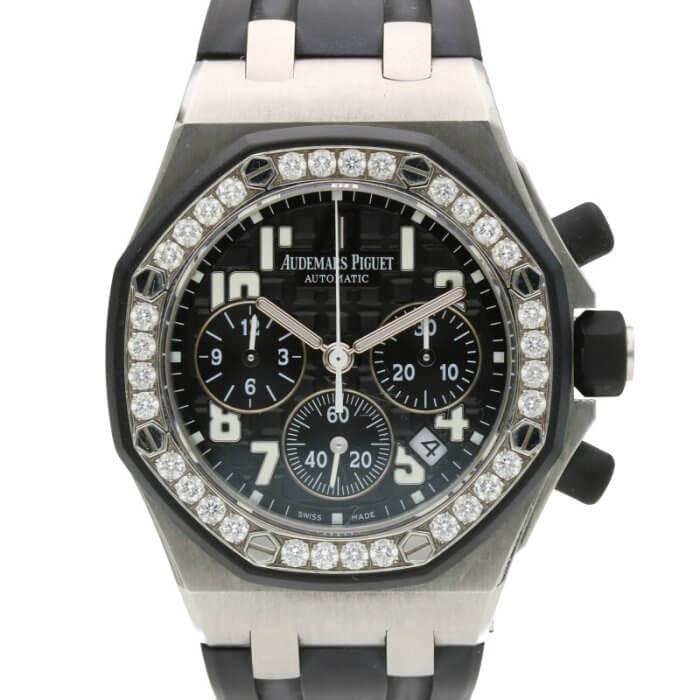 ロイヤルオークオフショア Royal Oak Offshore クロノグラフ Graphos SSブラック文字盤ダイヤモンドベゼル腕時計